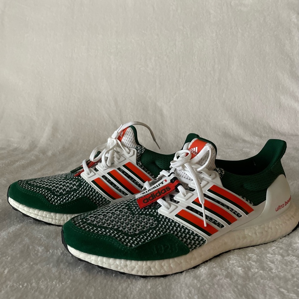 Miami Hurricanes men’s Adidas UltraBoost 1.0 running shoes, size 10.5